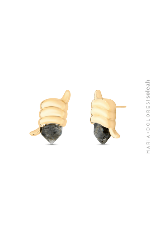 Brinco Aurum - Labradorita Azul Claro - Coleção Aurum Banho: Folheado a Ouro