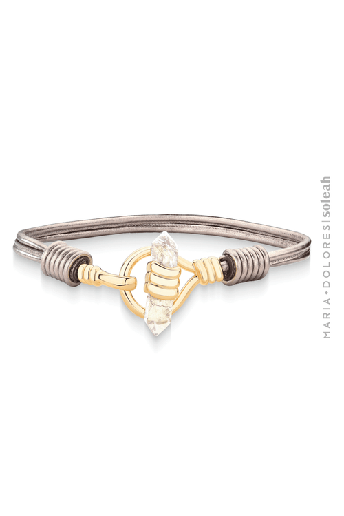 Cinto Aurum - Cristal e Couro Ônix - Coleção Aurum Banho: Folheado a Ouro