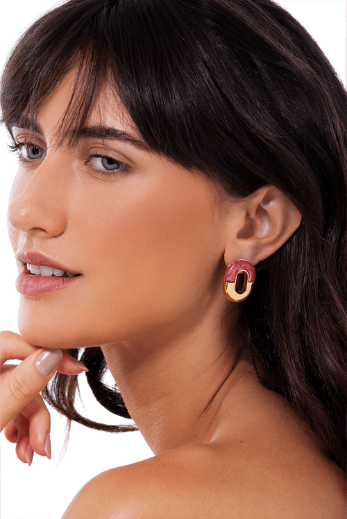 Brinco Chained - Feldspato Vermelho - Coleção Ícones Banho: Folheado a Ouro