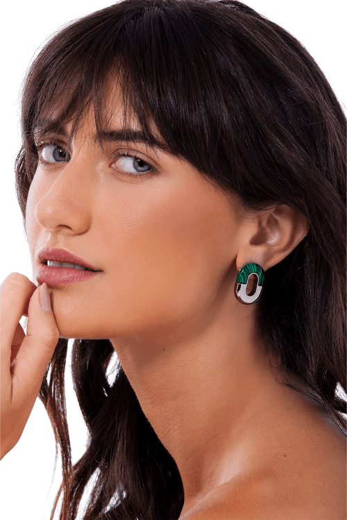 Brinco Chained - Malaquita - Coleção Ícones Banho: Ródio Negro