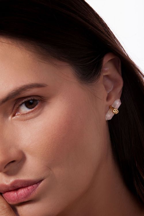 Brinco Knot Petit - Quartzo Branco Holográfico - Coleção In Love Banho: Folheado a Ouro