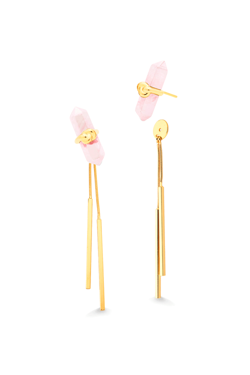 Brinco Knot Petit - Quartzo Rosa - Coleção In Love Banho: Folheado a Ouro