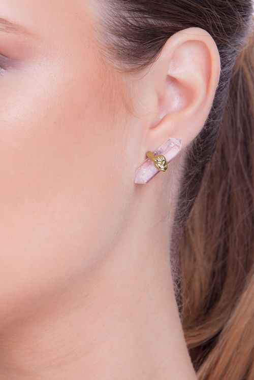 Brinco Knot Petit - Quartzo Rosa - Coleção In Love Banho: Folheado a Ouro